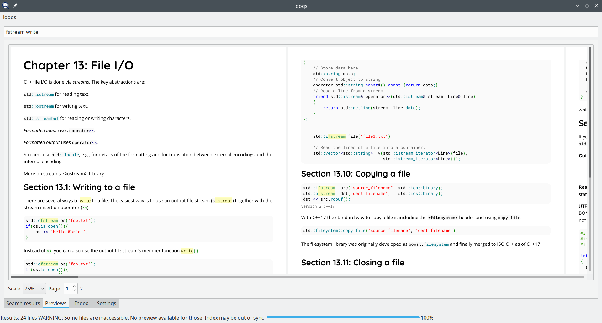Screenshot looqs search fstream